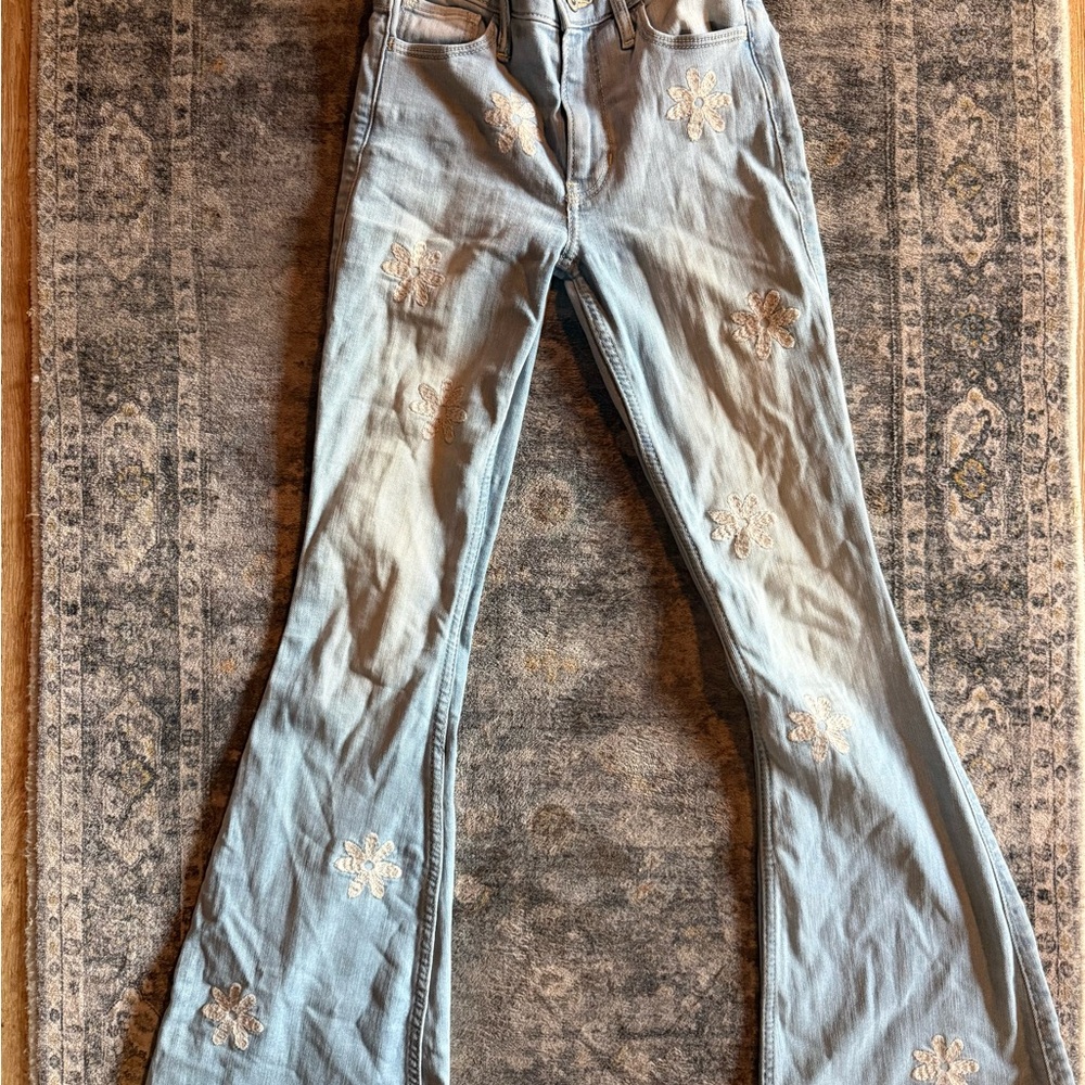 Hollister Light Blue Floral Wide Leg Jeans